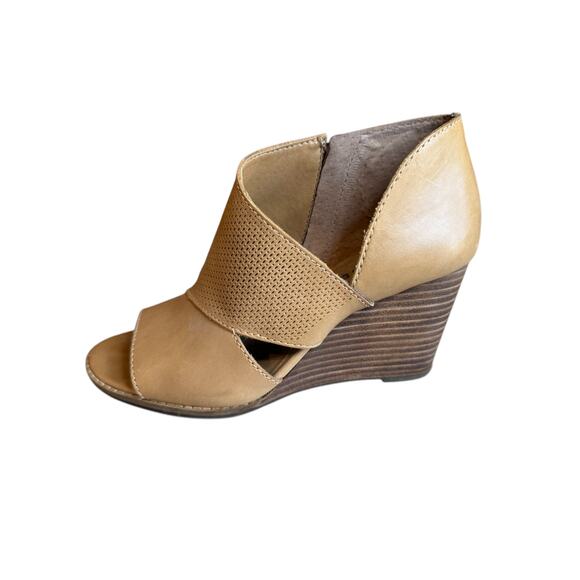 Lucky Brand Leather Jedrek Open Toe Cut out Ankle Booties Tan 6.5 - Picture 2 of 6